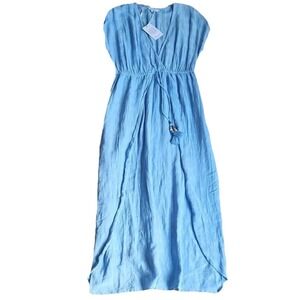 Blue Island Cover Up‎ Beach Swim Tasseled Dress Long Chambray Blu XS Side Slit